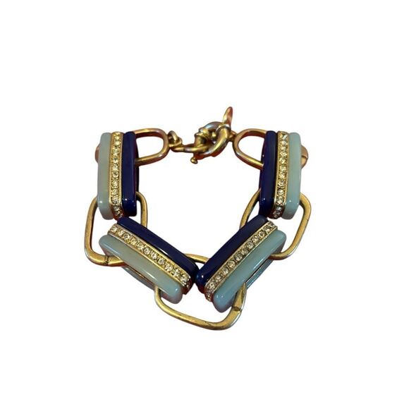 Gorgeous J. Crew Blue, Green, Rhinestone & Matte Gold Toned Statement Br… - Picture 1 of 6